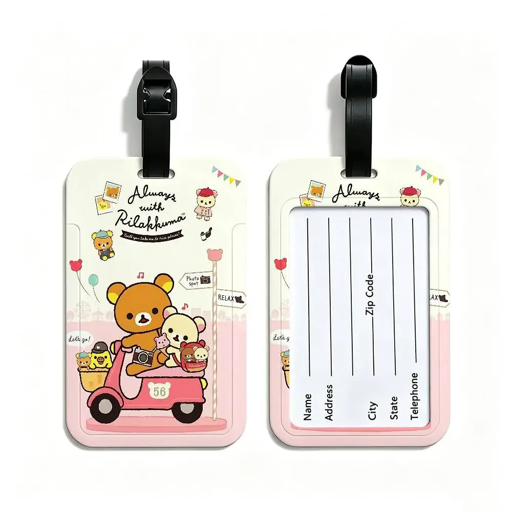 étiquette bagage plastique pvc motif rilakkuma fruits coeurs ballons rectangle poignée anti-perte voyage école usage journalier