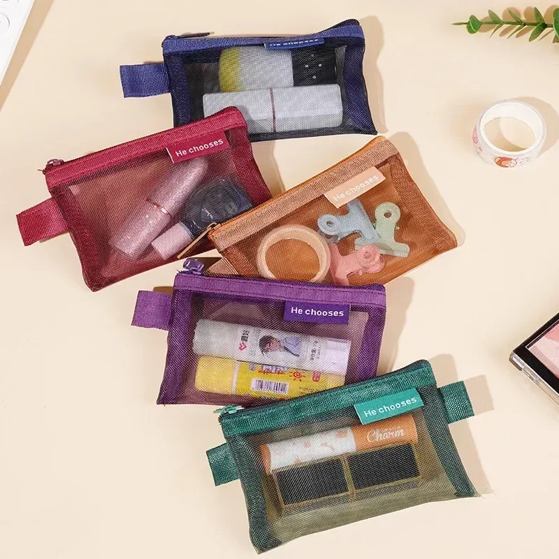petit sac carré de couleur unie pour pièces de monnaie, maille en nylon, rouge à lèvres, clé, écouteurs, support organisateur, bus, banque, carte d'identité, cartes de crédit, pochette de rangement