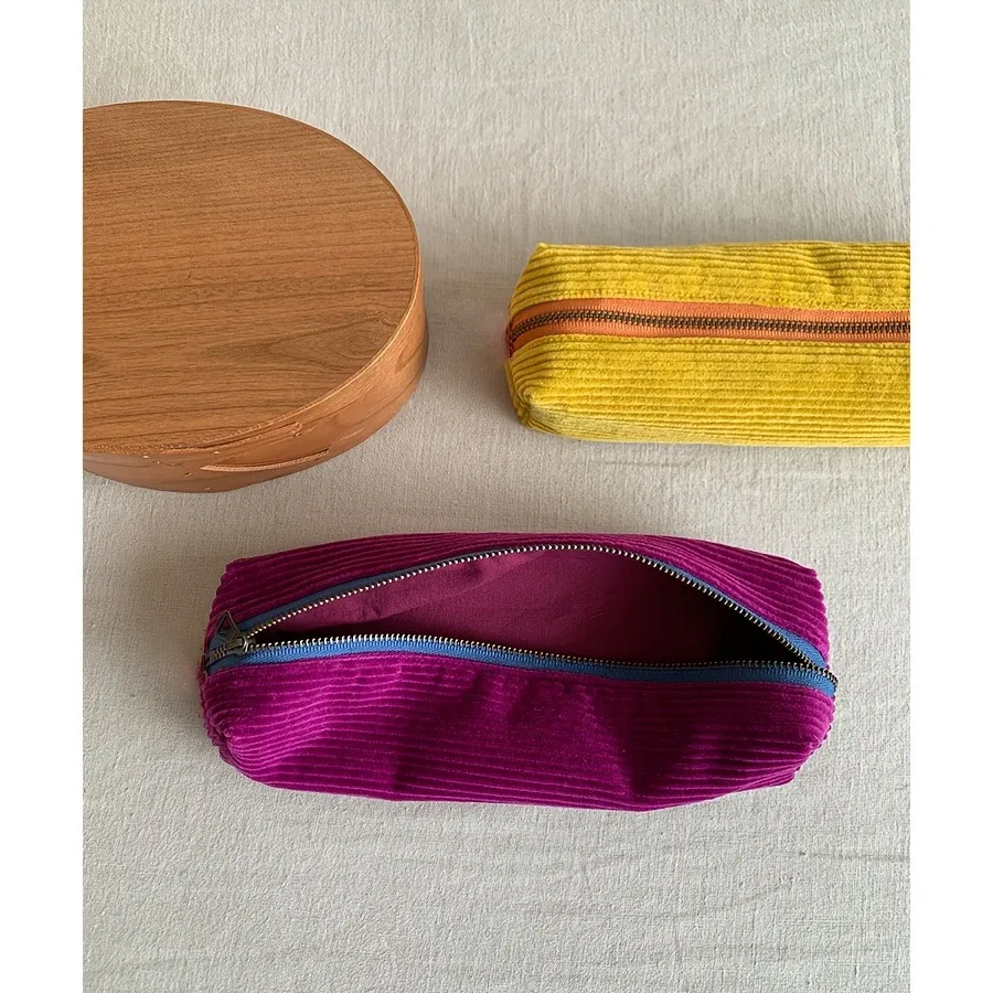 pochette de rangement en velours côtelé grande capacité, design minimaliste, trousse de maquillage portable, étui multifonctionnel pour papeterie et crayons, trousse de toilette de voyage
