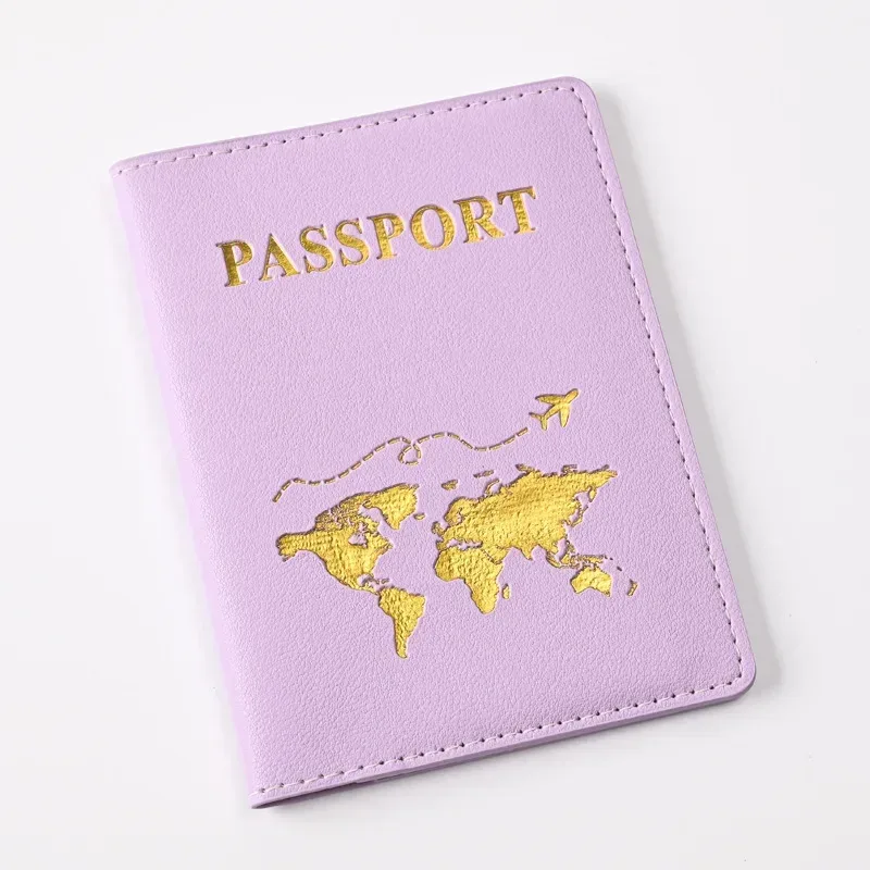 étui de protection de passeport de voyage en cuir pu pour femmes et hommes, estampage à chaud, conception de carte, porte-passeport, clip de billet intégré