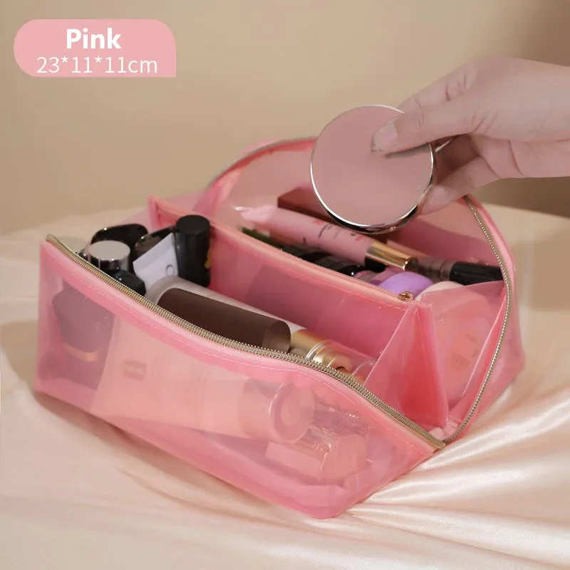 sac de maquillage transparent pour femmes, oreiller de grande capacité, organisateur de voyage, rangement de toilette, sac de toilette portable pour dames, sacs à cosmétiques à fermeture éclair