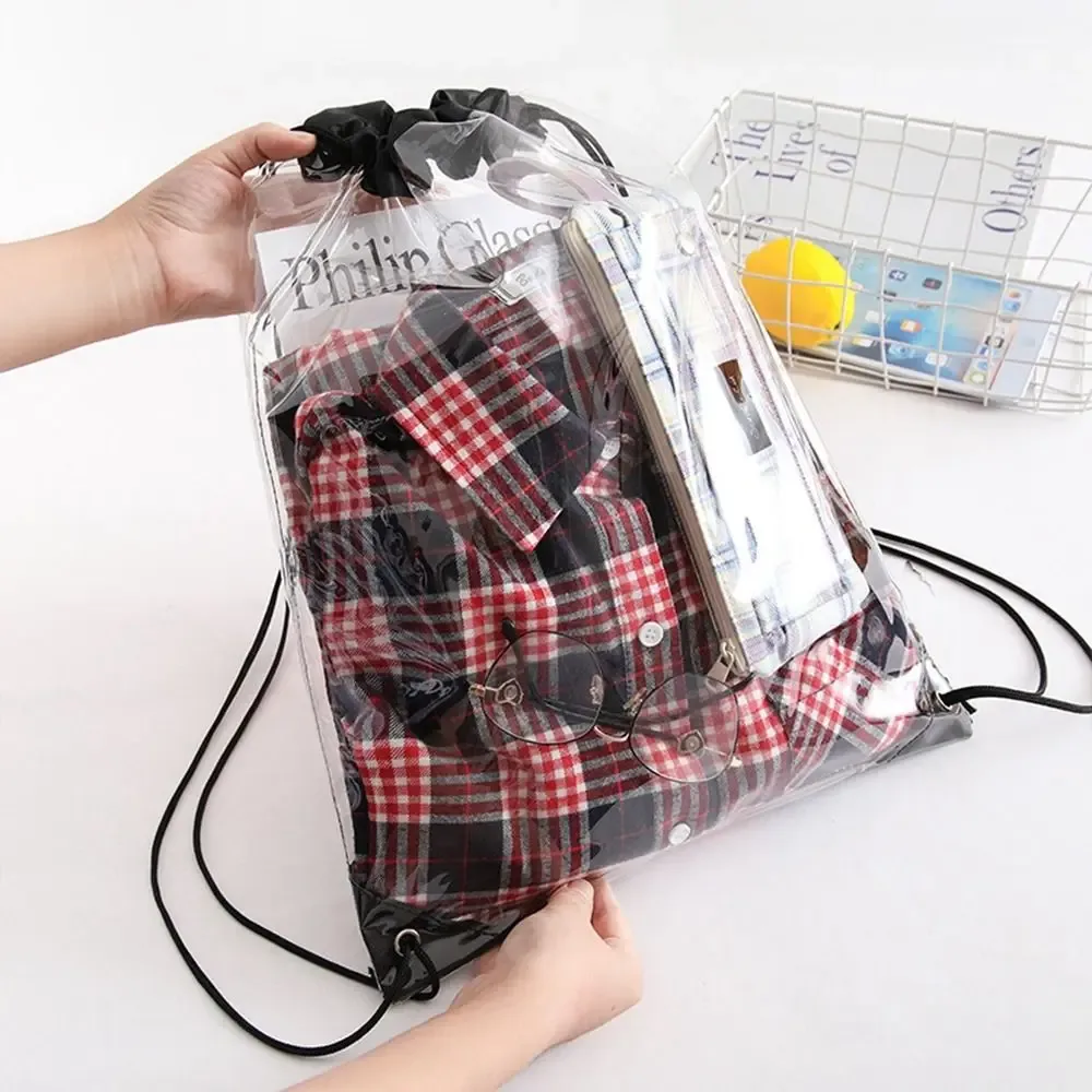 sac à dos simple à cordon de serrage de grande capacité, sac de plage pliable en pvc transparent, sac à bandoulière, sac de natation, sac jelly pour femmes