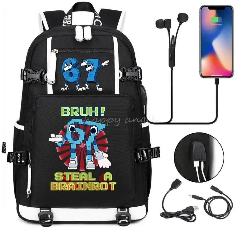 nouveau voler un cerveau imprimer usb garçons 67 six sept livre sacs grande capacité adolescents cartables femmes hommes ordinateur portable voyage sac à dos