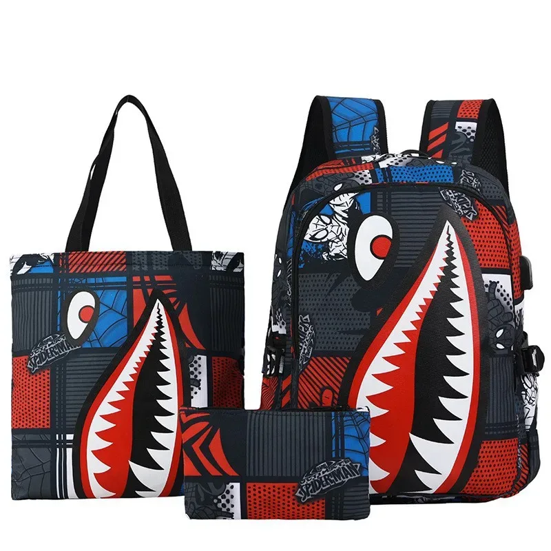 sac à dos pour enfants de l'école primaire, motif requin, grande capacité, léger, simple, sac à dos de dessin animé