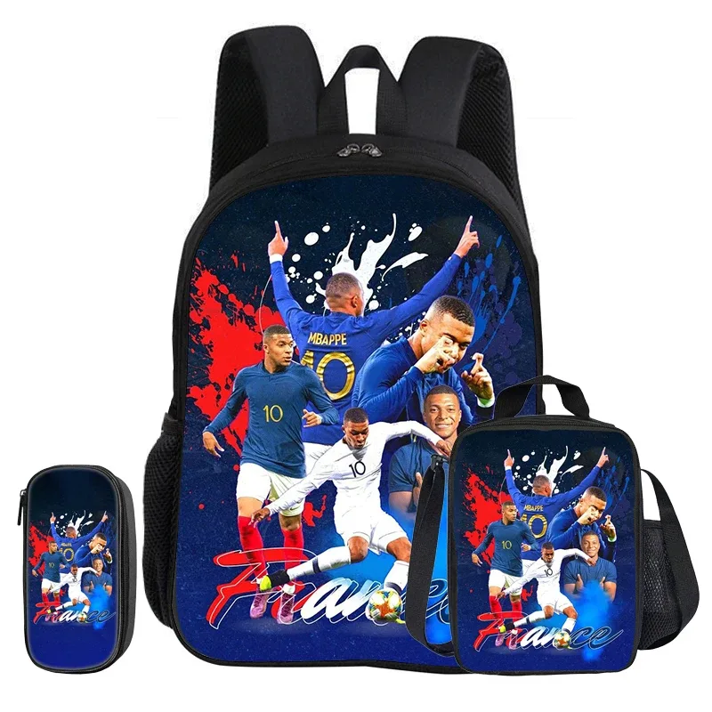 m-mbappe – ensemble de 3 pièces, sac à dos d'école, sac à dos pour enfant, étoile du football, sacs à crayons, sac à livres avec sac à déjeuner, sac à dos de sport, cadeau pour enfants