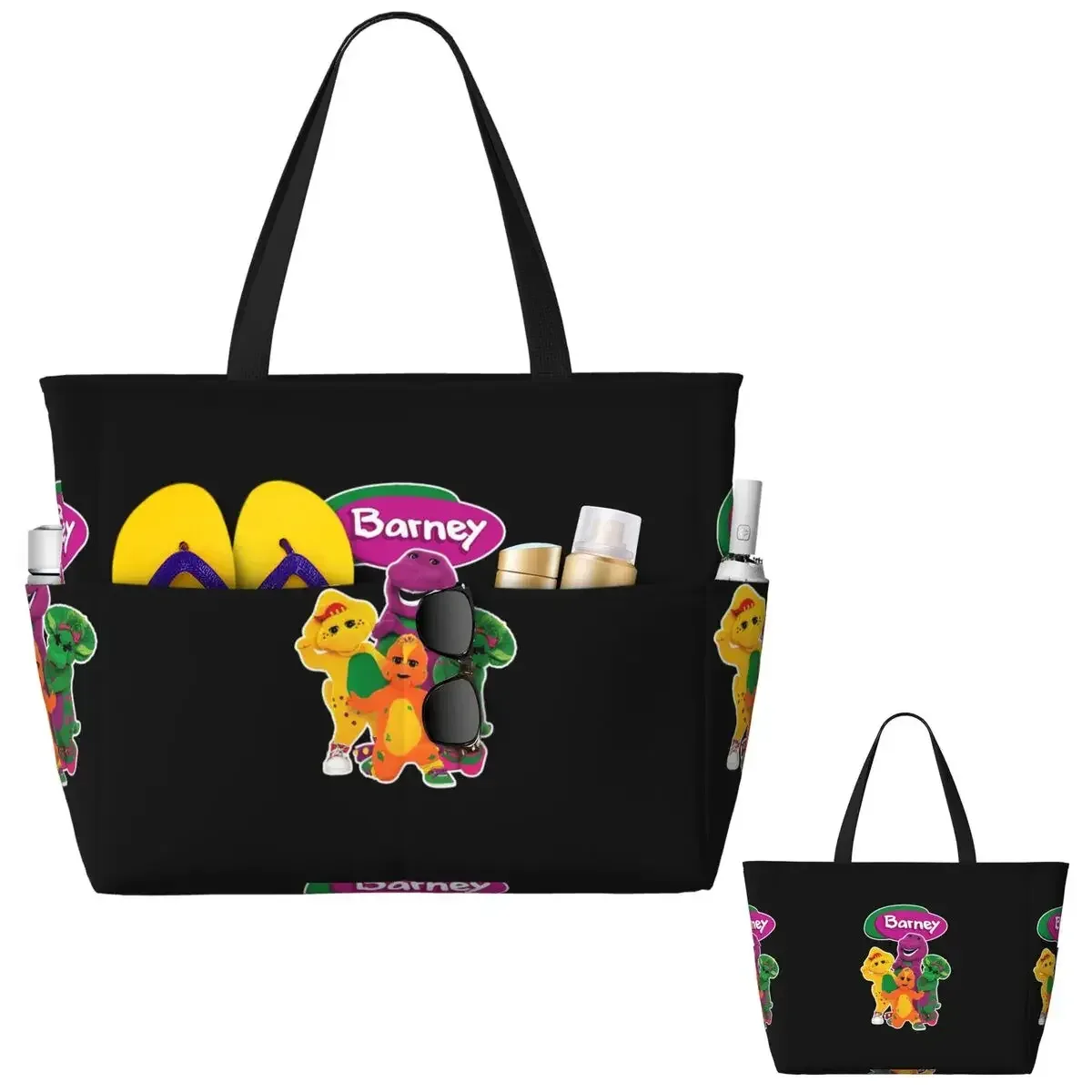 sac voyage polyester motifs personnages animés sacoche noire poches latérales grande poche avant usage voyage sport plage yoga