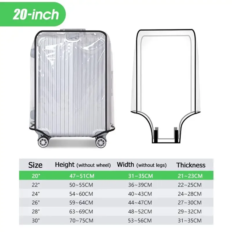 housse de protection transparente pour bagages de voyage, imperméable, anti-poussière, résistante à l'usure, en pvc, pour valise de 20 à 30 pouces
