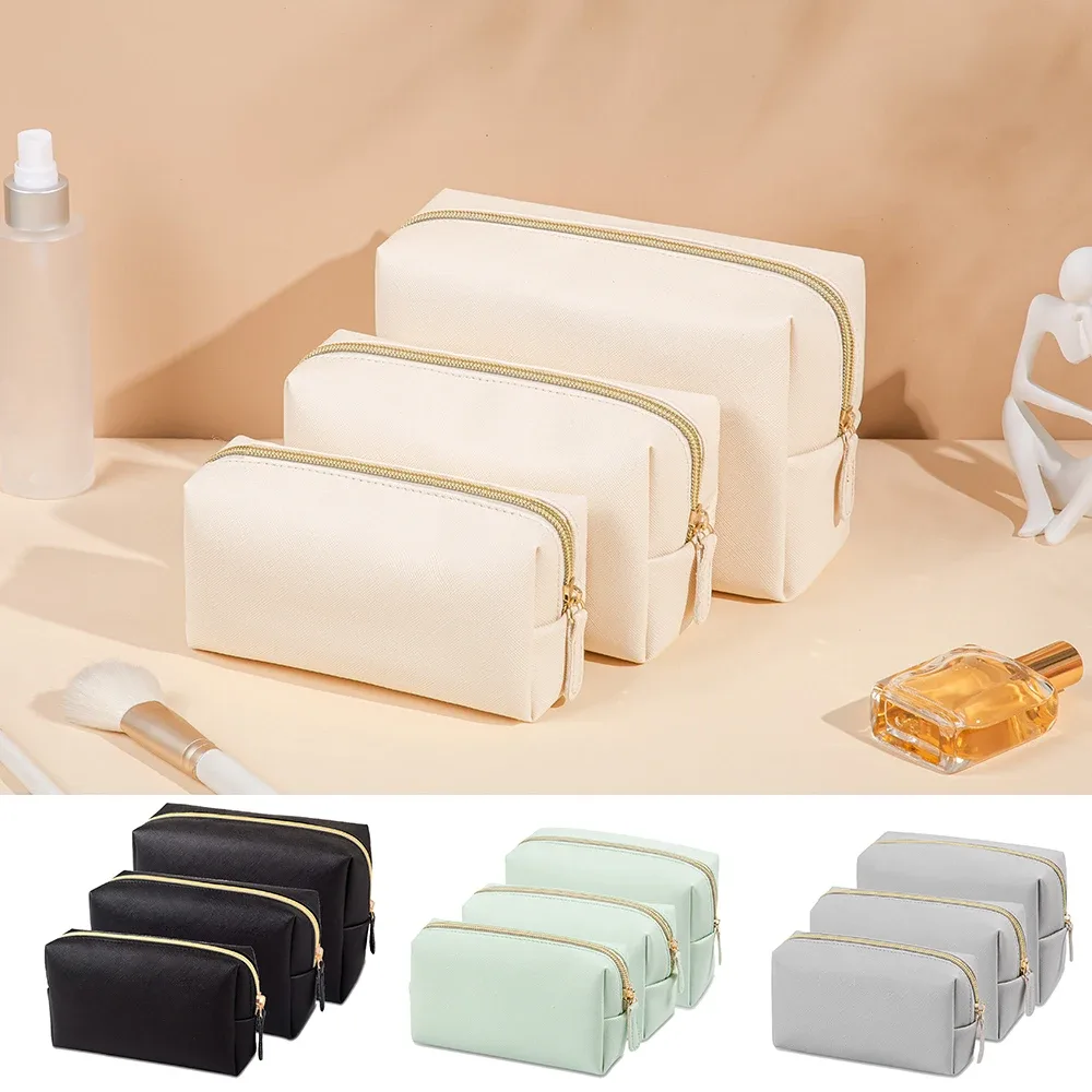 sacs de toilette portables en cuir pu, 1 pièce, sacs de maquillage de voyage imperméables pour femmes, petits, moyens et grands sacs de rangement de cosmétiques