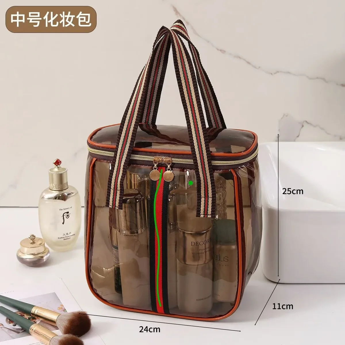 trousse de toilette de voyage grande capacité imperméable style rétro, sac de plage, pochette de maquillage pour voyages en plein air et vacances à la plage