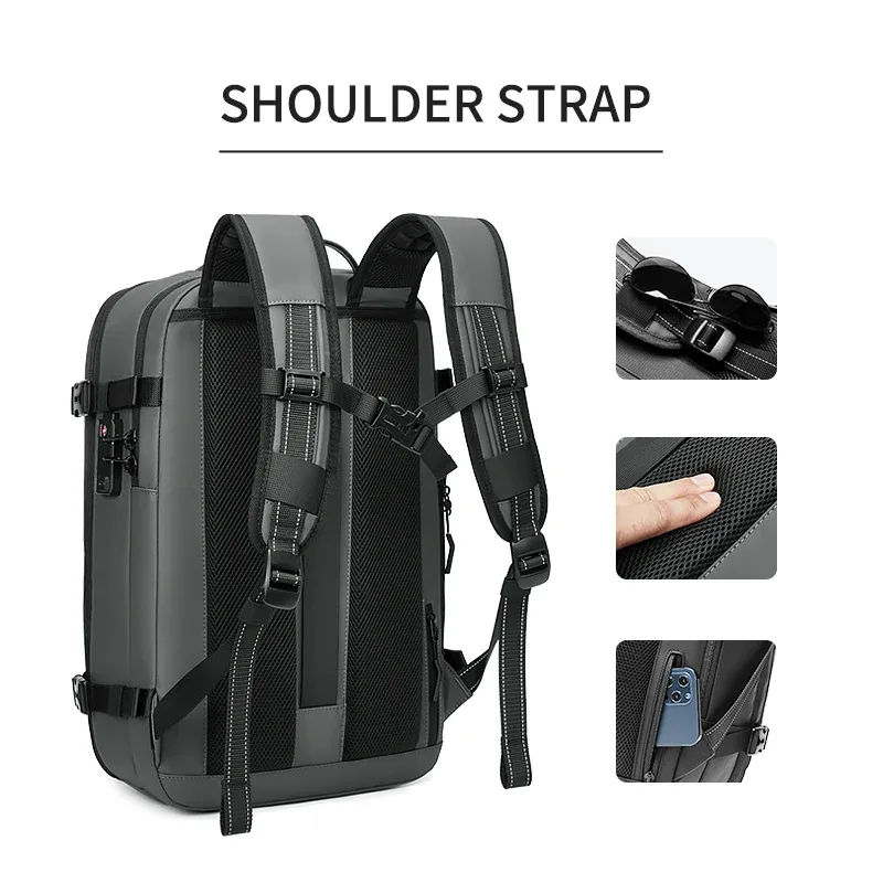 sac à dos de voyage pour hommes, sac à dos à compression sous vide pour ordinateur portable de 17 pouces, sac à dos d'affaires de grande capacité, sac à dos d'école extensible pour randonnée
