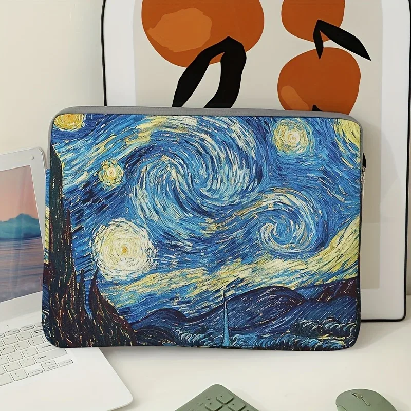 housse polyester motif nuit etoilée bleu jaune nuages blancs ordinateur portable sac transport documents voyage
