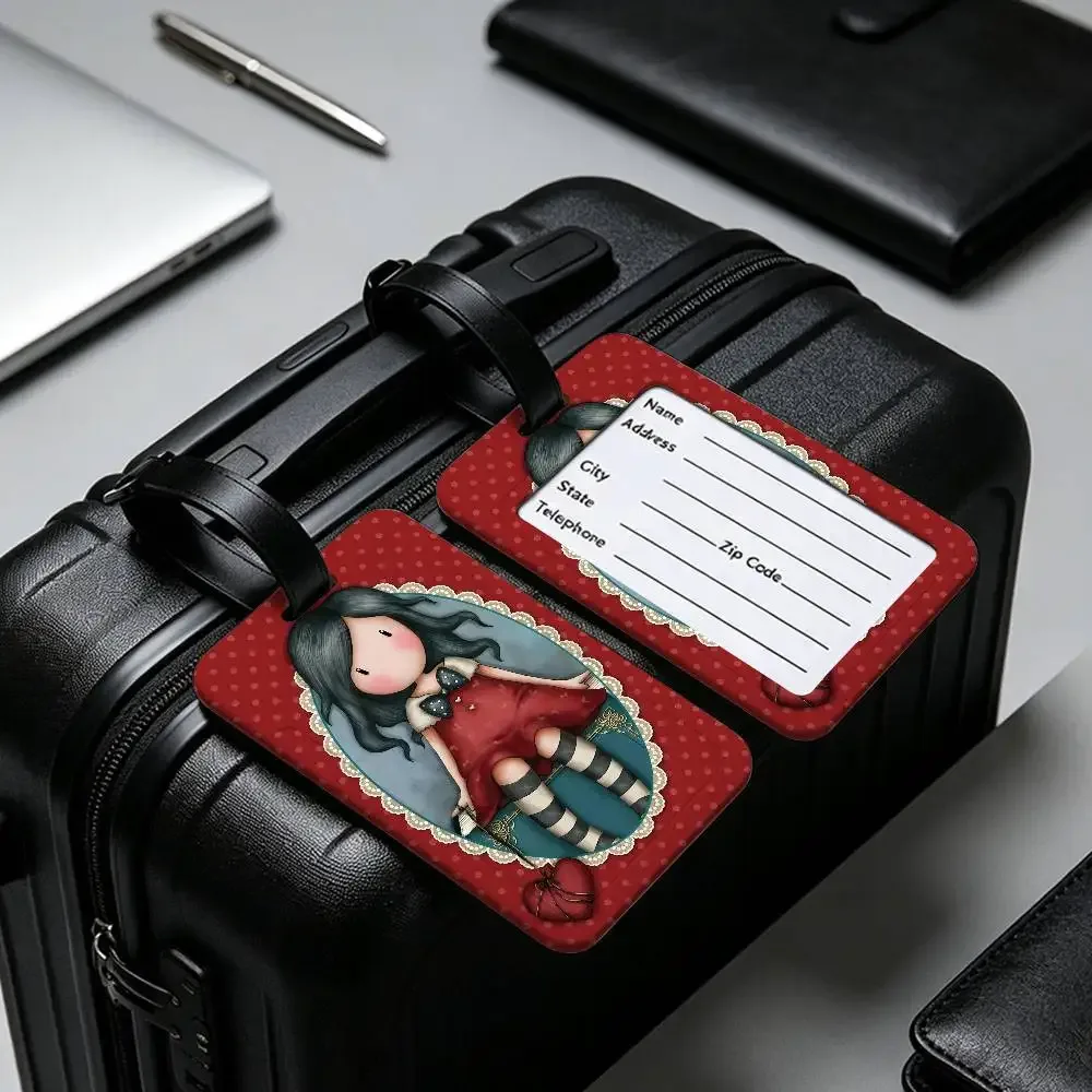 s-santoro g-gorjuss étiquette d'identification de bagage anti-perte en pvc, motif dessin animé mignon, porte-carte d'information amovible, étiquette de bagage de voyage