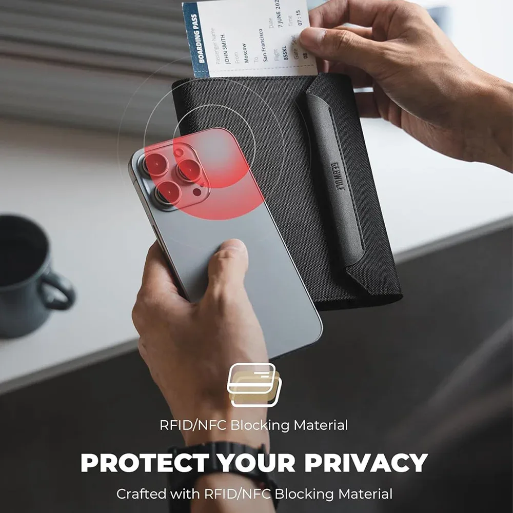 porte-passeport anti-rfid avec fermeture magnétique, organiseur de documents de voyage antivol avec emplacement pour carte sim