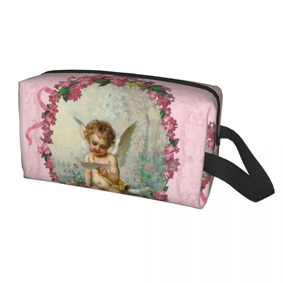 sac à cosmétiques de voyage personnalisé pour femmes, rose vintage, ange victorien, trousse de toilette de maquillage, trousse de rangement de beauté