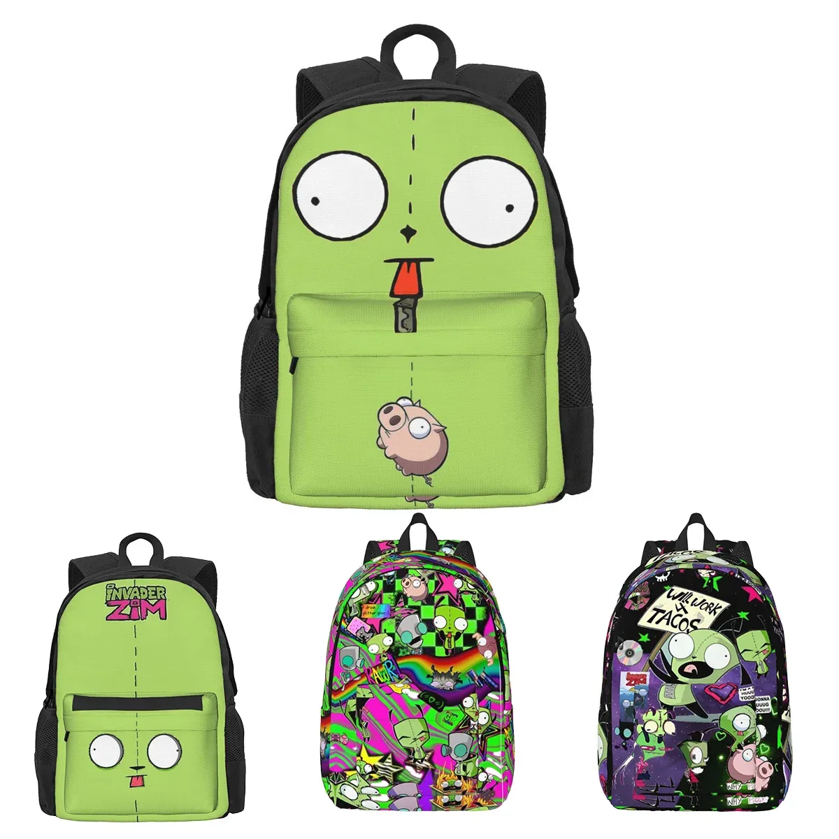 invader zim gir dib vert dib robot sac à dos mochila tendance étudiant sac d'école ordinateur portable sac à dos adolescent grand voyage sac à bandoulière