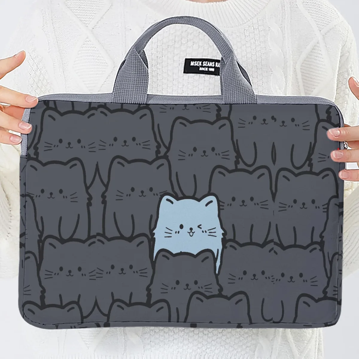 sacoche polyester chat noir motifs chats graphiques protection ordinateur portable voyage business école université travail