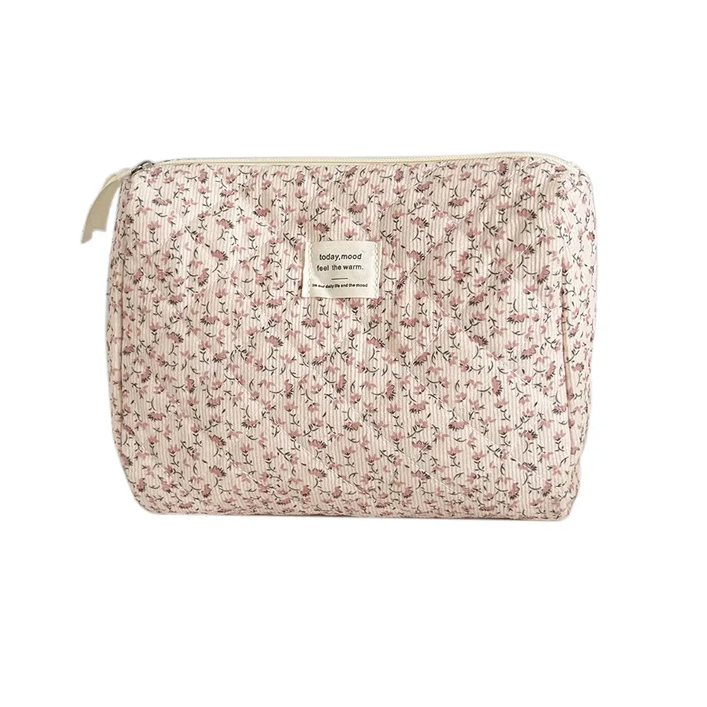 organisateur cosmétique esthétique en velours côtelé doux, pochette de soins de la peau à fermeture éclair de grande capacité, trousse de toilette pour cosmétiques