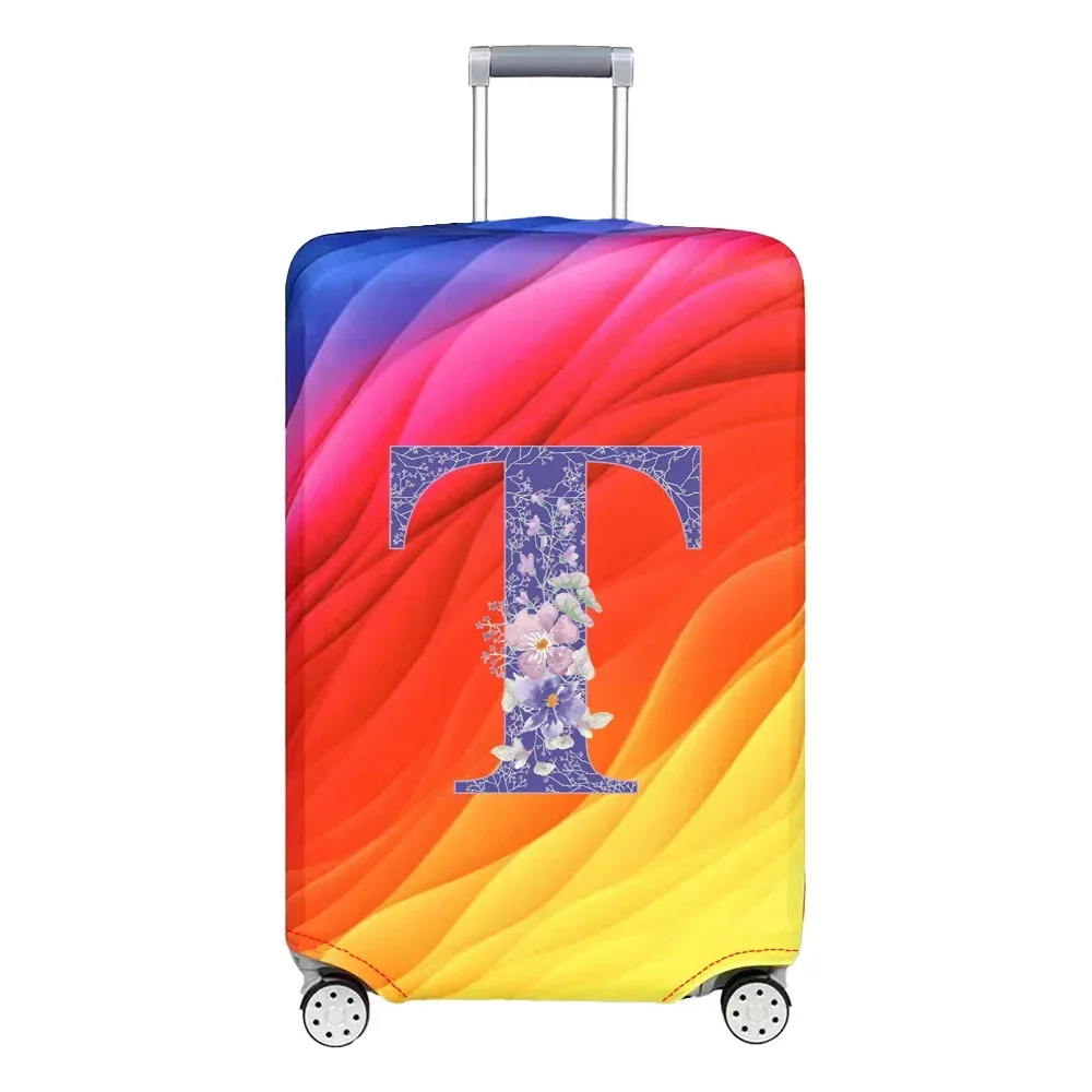 housse de protection pour bagages en tissu extensible, housse anti-poussière, anti-rayures, valise pour sac de 18 à 32 pouces, motif de lettres de fleurs violettes