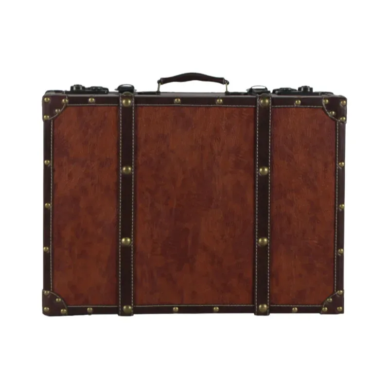 valise cuir pu vert foncé rivets dorés poignées cuir marron intérieur noir voyage décoration