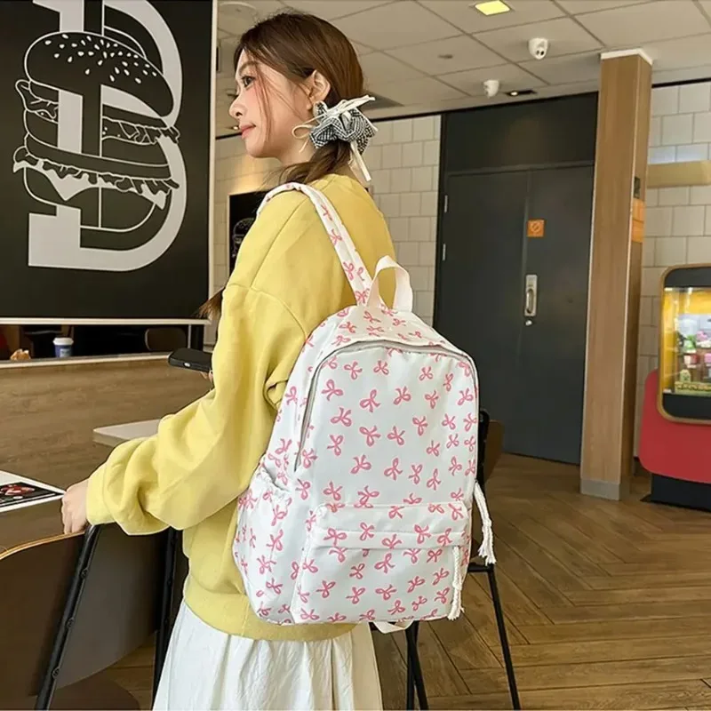 sac à dos pour filles avec nœud, grande capacité, décontracté, idéal pour les voyages, sac à dos multifonctionnel tendance pour l'école, pour enfants, utilisation quotidienne printemps-été.