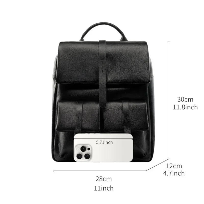 sac à dos en cuir véritable de haute qualité, sac à dos pour hommes, sac d'école pour étudiants, sac à dos quotidien pour hommes, grand sac à dos noir.