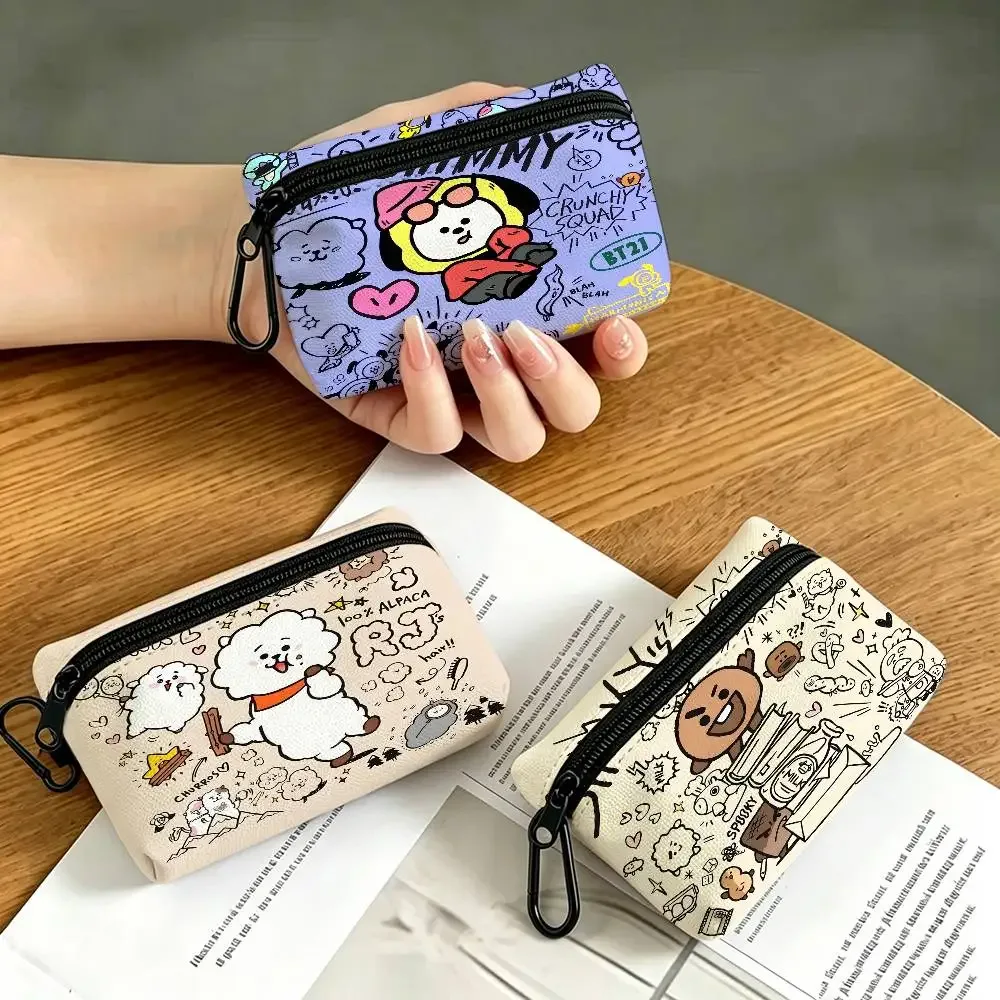 petite bourse à monnaie mignonne bt21 en tissu oxford, pochette de rangement multi-usages pour clés, cartes, pièces de monnaie