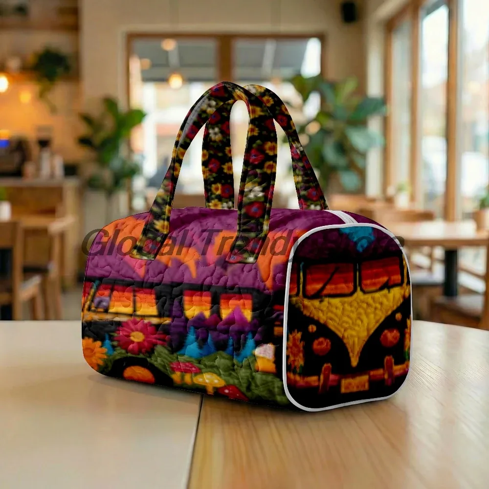 sac de voyage matelassé pour homme, motif floral et bus de la paix, sac fourre-tout décontracté pour femme, sac de week-end