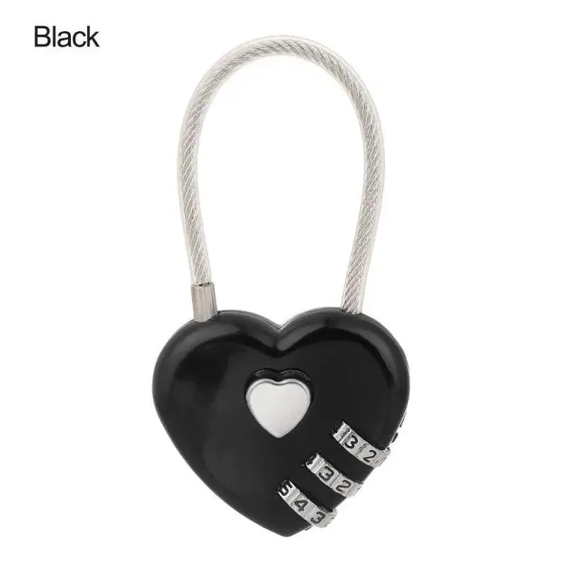 cadenas serrure tsa code trois chiffres forme coeur mettre plastique brillant noir bleu rose rouille resistant durable usage voyage
