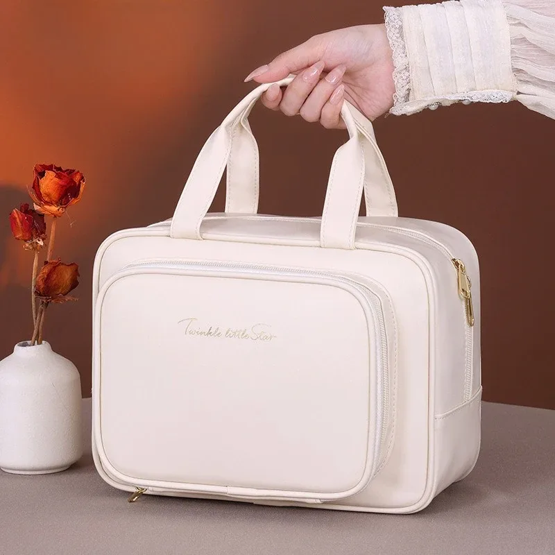 sac de maquillage en pu pour femmes, fourre-tout de mode, organisateur de voyage de grande capacité, pochette de toilette cosmétique, sac de rangement de maquillage portable à fermeture éclair