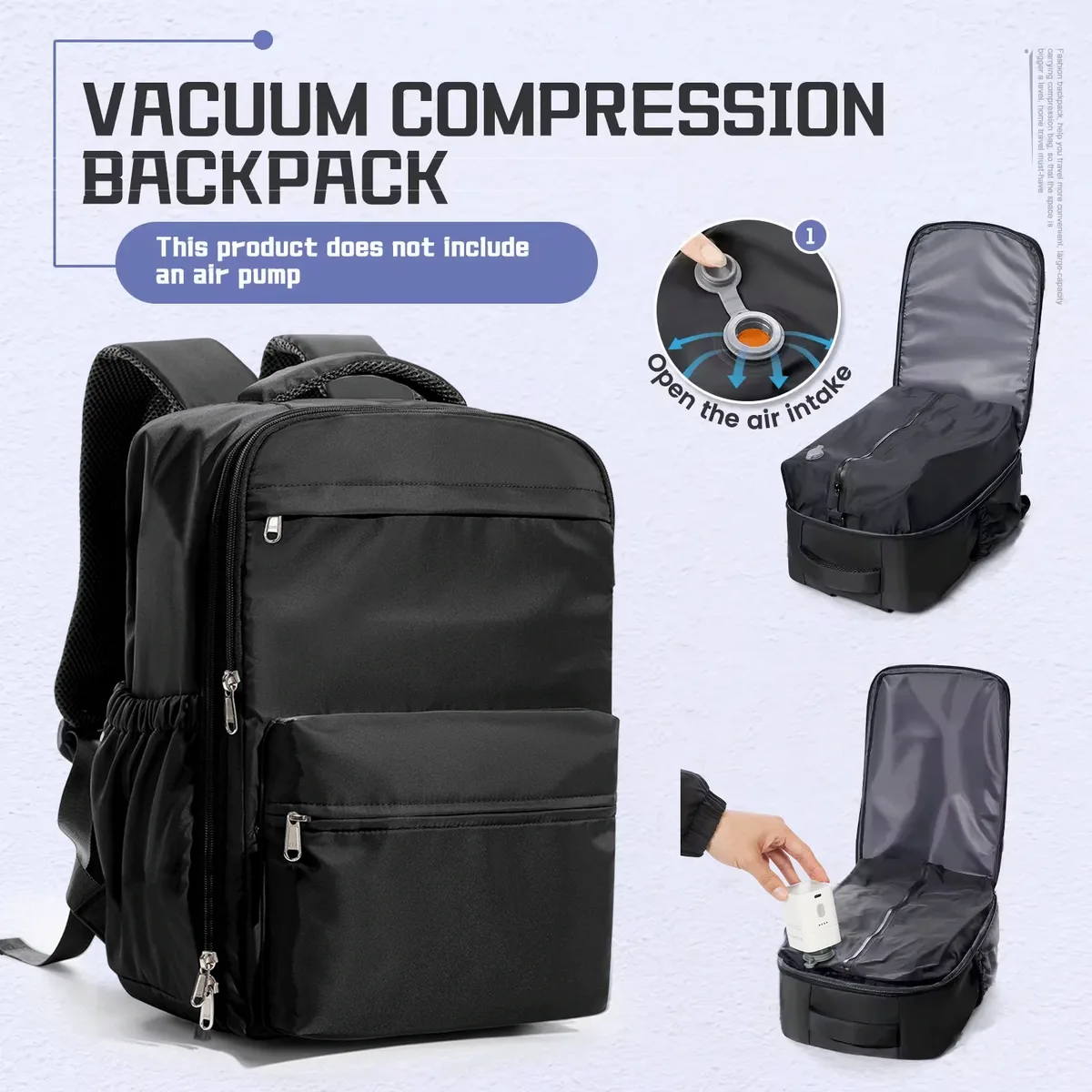 Sac à dos de compression sous vide pour homme, sac à dos pour ordinateur portable 15,6 pouces, sac à dos de randonnée extensible, sac à dos de voyage sous vide, sac à dos Ryanair 40x30x20, sac de cabine
