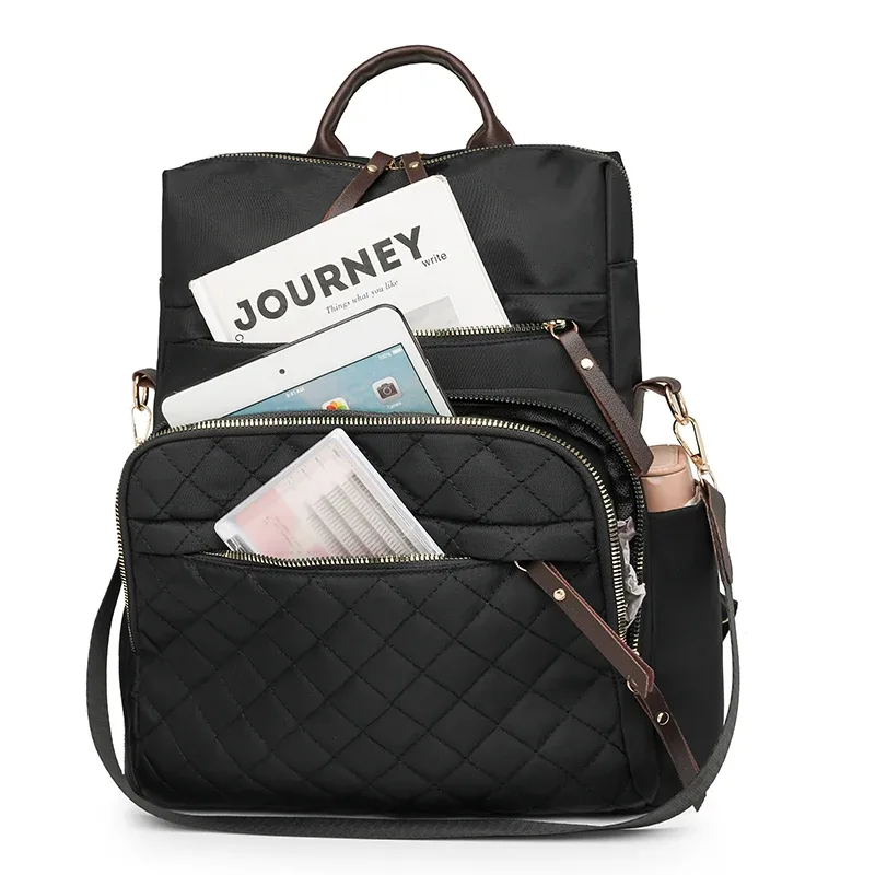 sac à dos à carreaux pour femmes, sac à dos imperméable en nylon, sac à main de grande capacité pour livres, voyage en plein air, cartable de week-end