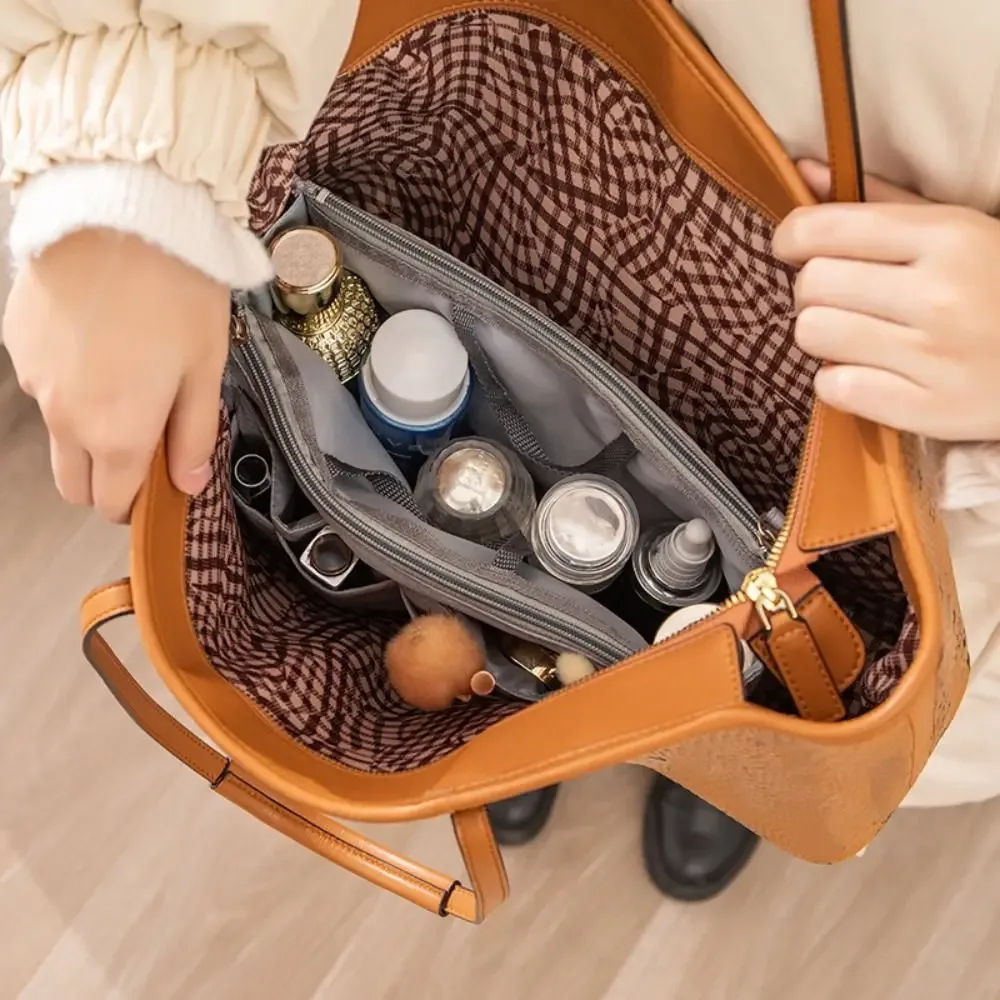 trousse de toilette de voyage portable en polyester, grande capacité, double fermeture éclair, sac cosmétique, organisateur de sac, sac d'insertion étanche
