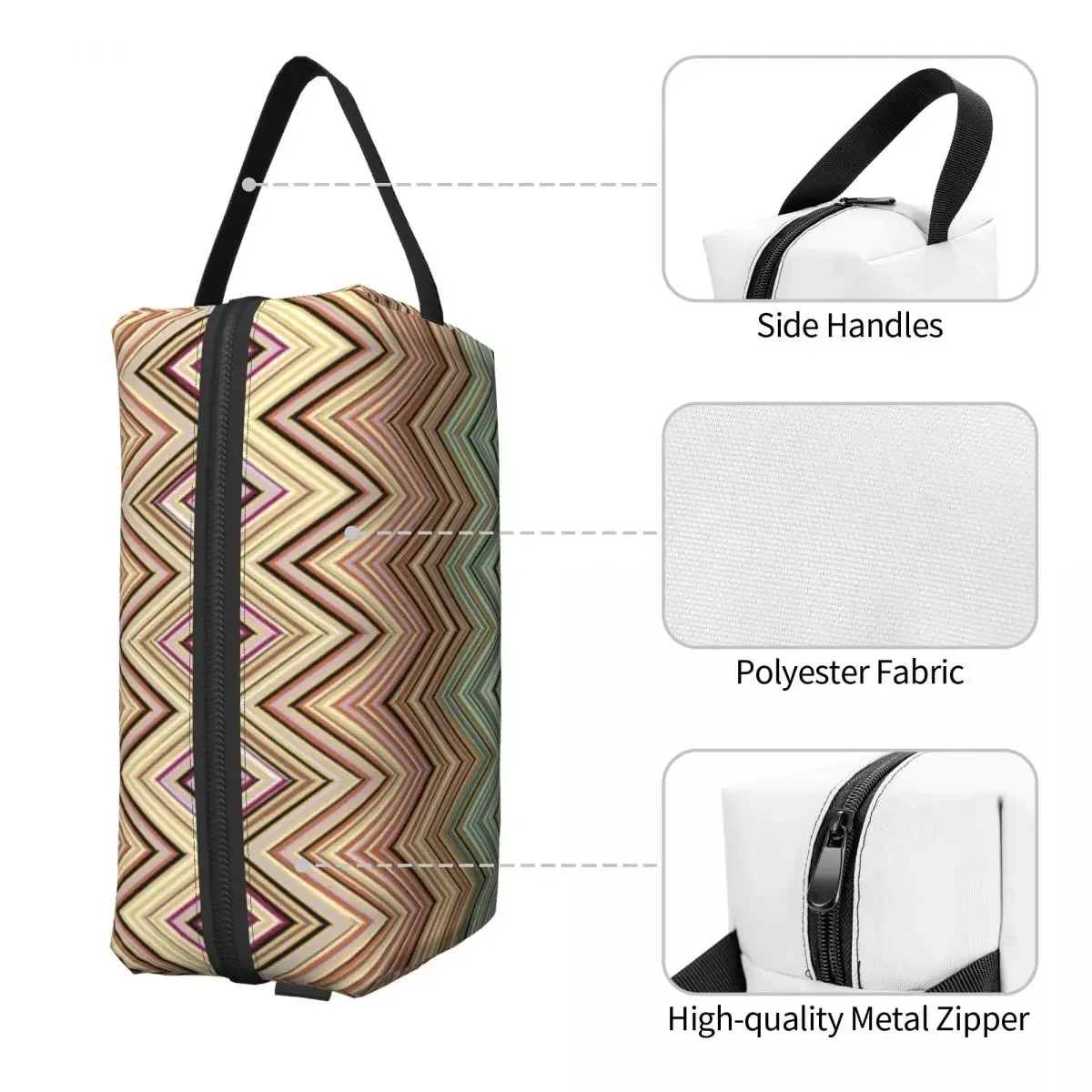 trousse de maquillage chevron zig zag pour décoration intérieure, organisateur cosmétique, trousse de toilette de voyage pour femmes