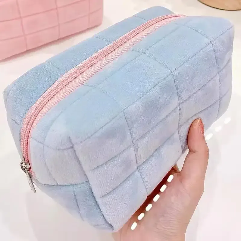 sac de rangement de cosmétiques en fourrure solide, grand sac de rangement de maquillage à fermeture éclair pour femmes, sac à main de papeterie, trousse à crayons de voyage, poinçon de toilette