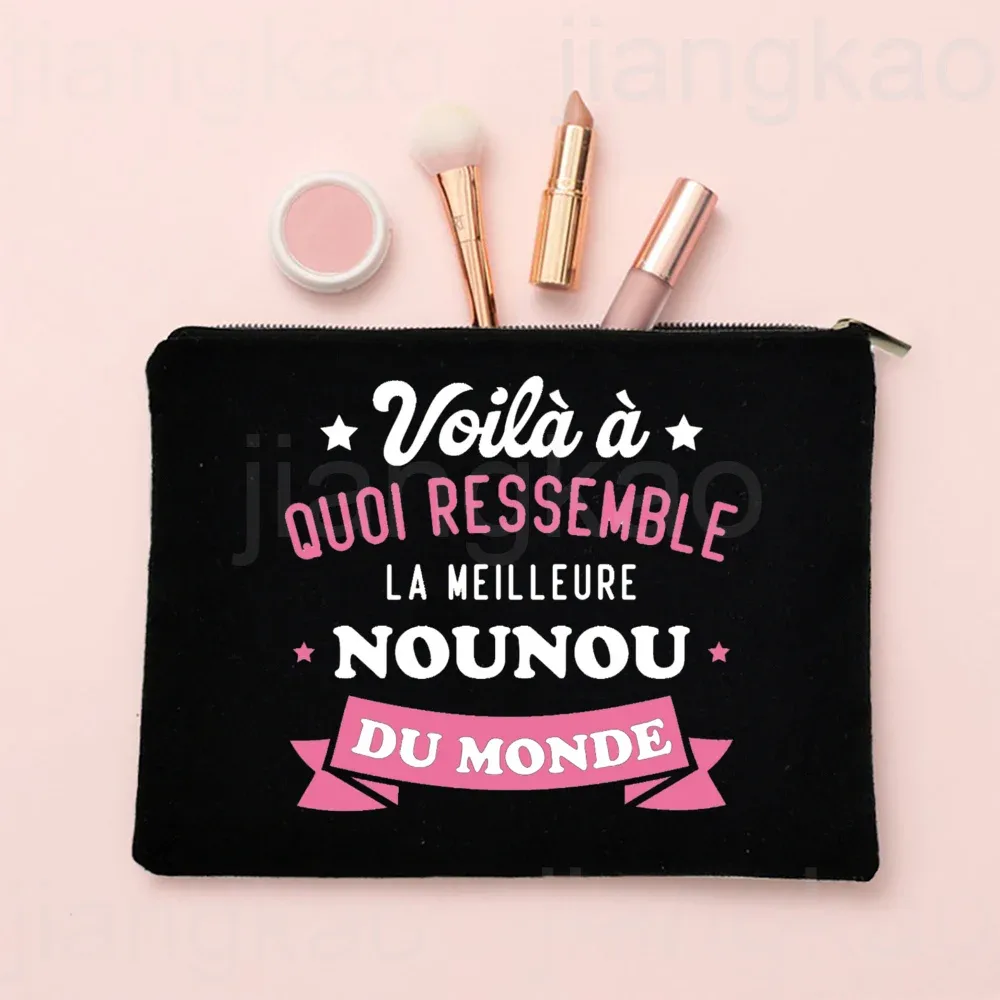 j'aime ma nounou, trousse de maquillage imprimée française, pochette de rangement de toilette de voyage, trousse à cosmétiques pour femmes, sacs à fermeture éclair, cadeau de remerciement pour nounou