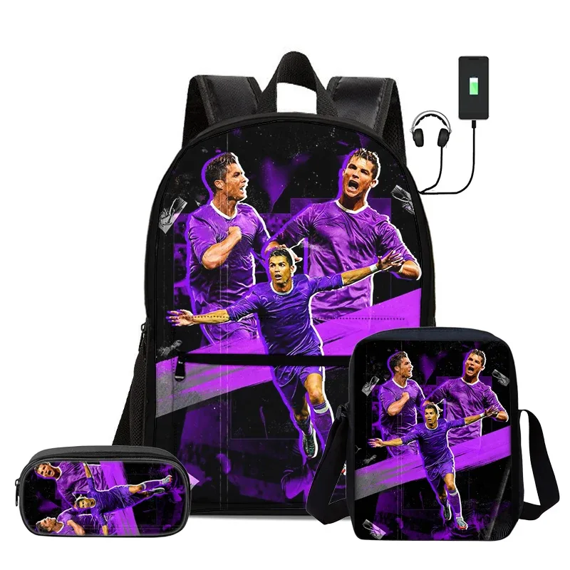 sac dos nylon motifs football noirs couleurs vivaces bandoulière arquée interface usb usage voyage