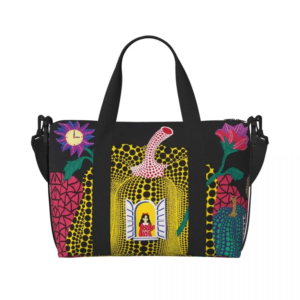 sac fourre-tout personnalisé yayoi kusama à pois pour femmes, sac de voyage à bandoulière de plage de gymnastique citrouille de grande capacité