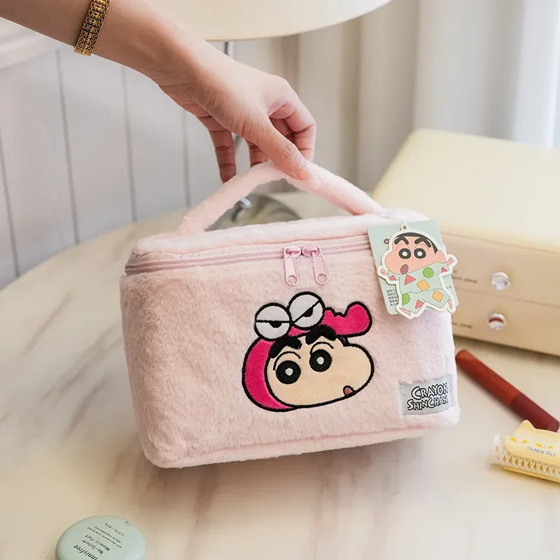 trousse toilette feutre rose vert personnages animés shin-chan maquillage voyage compact rangement cosmétiques usage femmes hommes jeunes adolescents