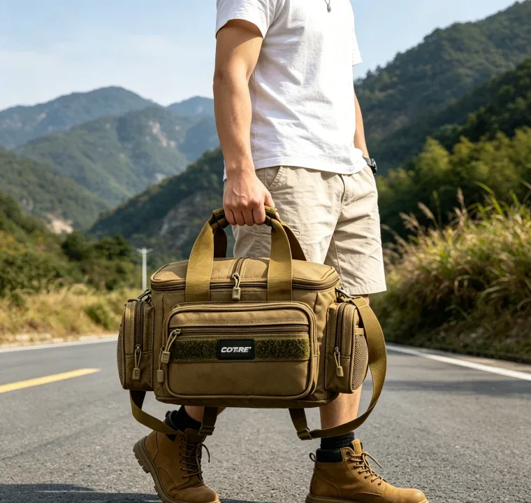 sac de voyage tactique en toile imperméable, sac à main multifonctionnel pour le camping, la randonnée, la pêche, sac bandoulière de voyage