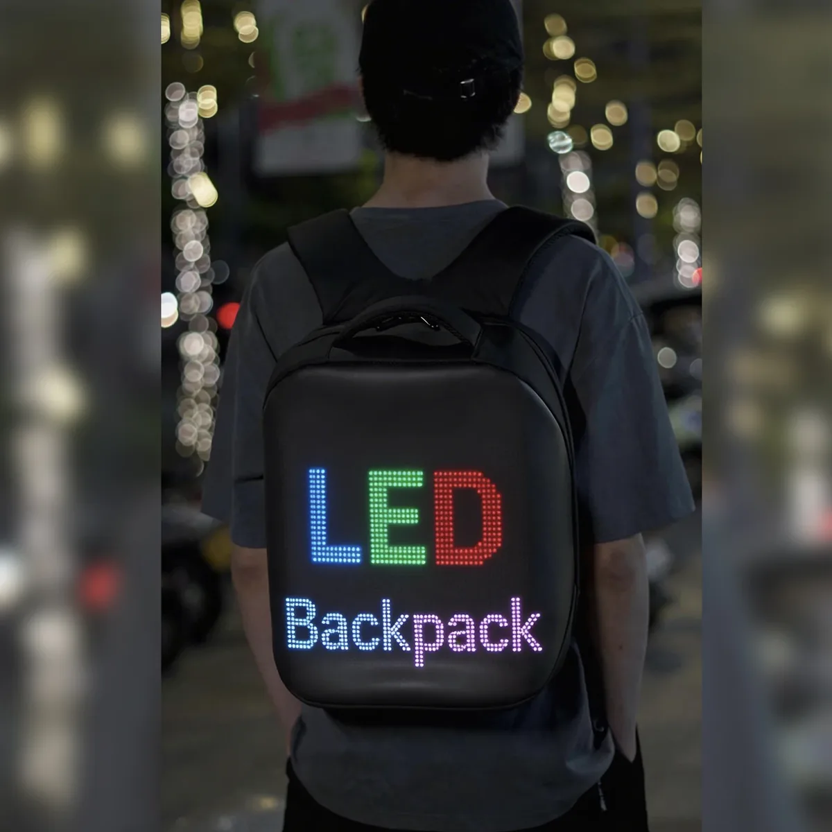 sac à dos led publicitaire avec écran, wi-fi et bluetooth pour voyage express, personnalisable avec nom et logo, pour homme