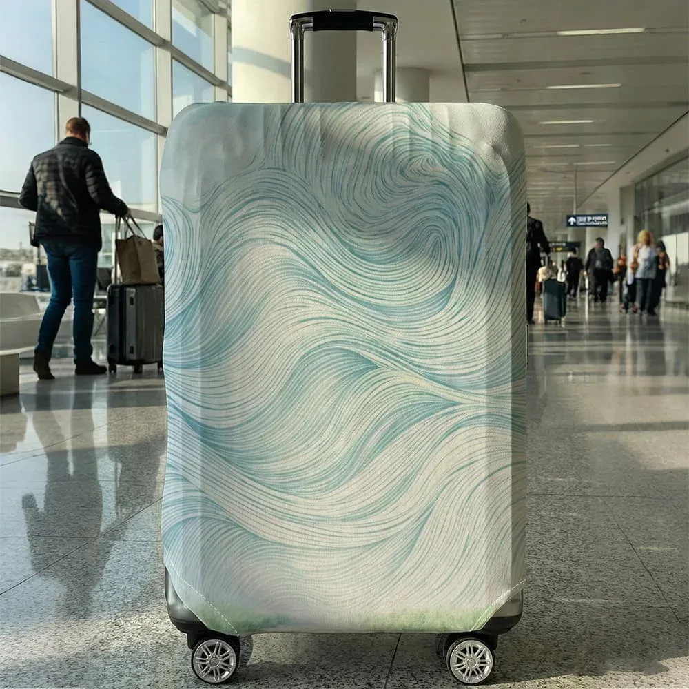 housse de protection pour bagages à motif de lignes ondulées bleu et violet, adaptée aux bagages de 18 à 32 pouces, avec poignées, accessoire de voyage