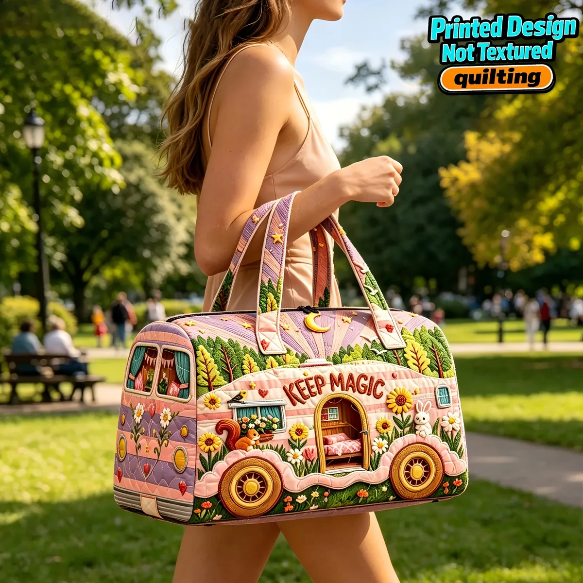 Grand sac en toile matelassée – sac de voyage en tissu matelassé 3D – sac de voyage pour les courts trajets.