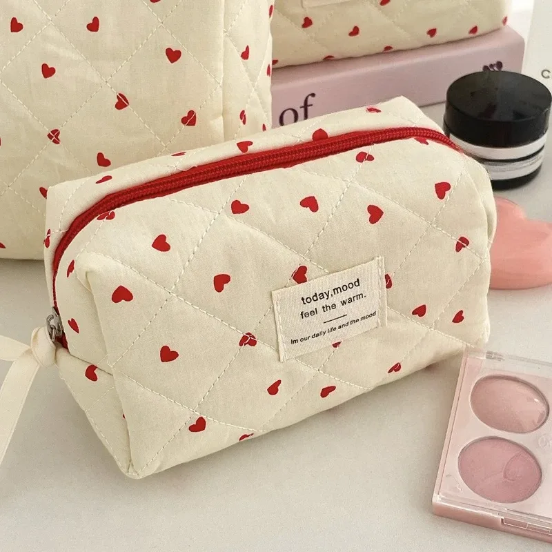 pochette de maquillage tendance en forme de cœur pour femmes, petite et grande, trousse de toilette, sac à cosmétiques, étui avec fermeture éclair