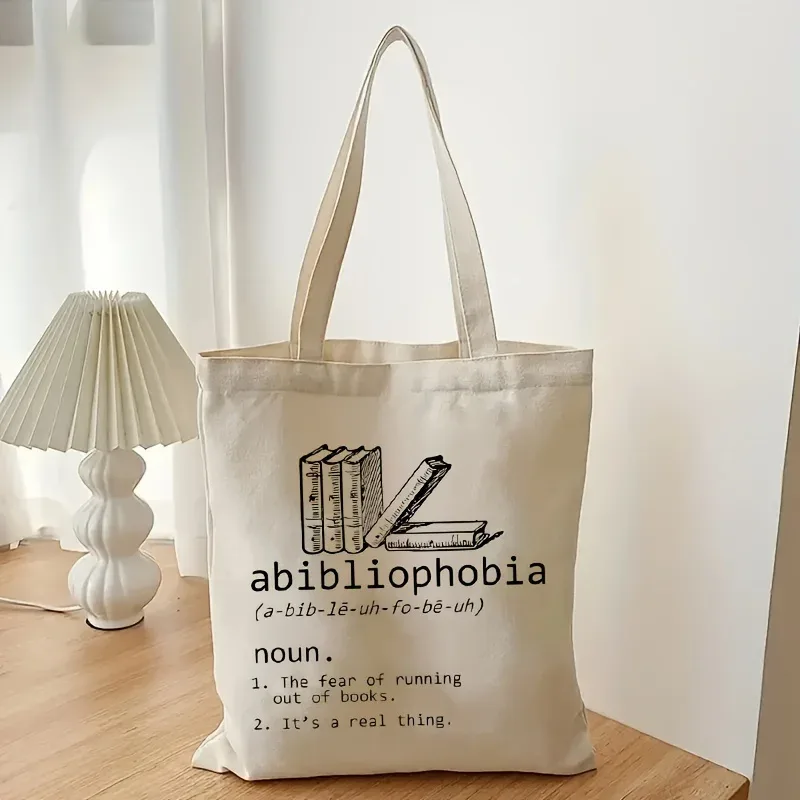 1 Sac fourre-tout en toile imprimée avec motifs de livres et de papiers usagés, sac de shopping réutilisable, sac à main multifonctionnel imprimé double face