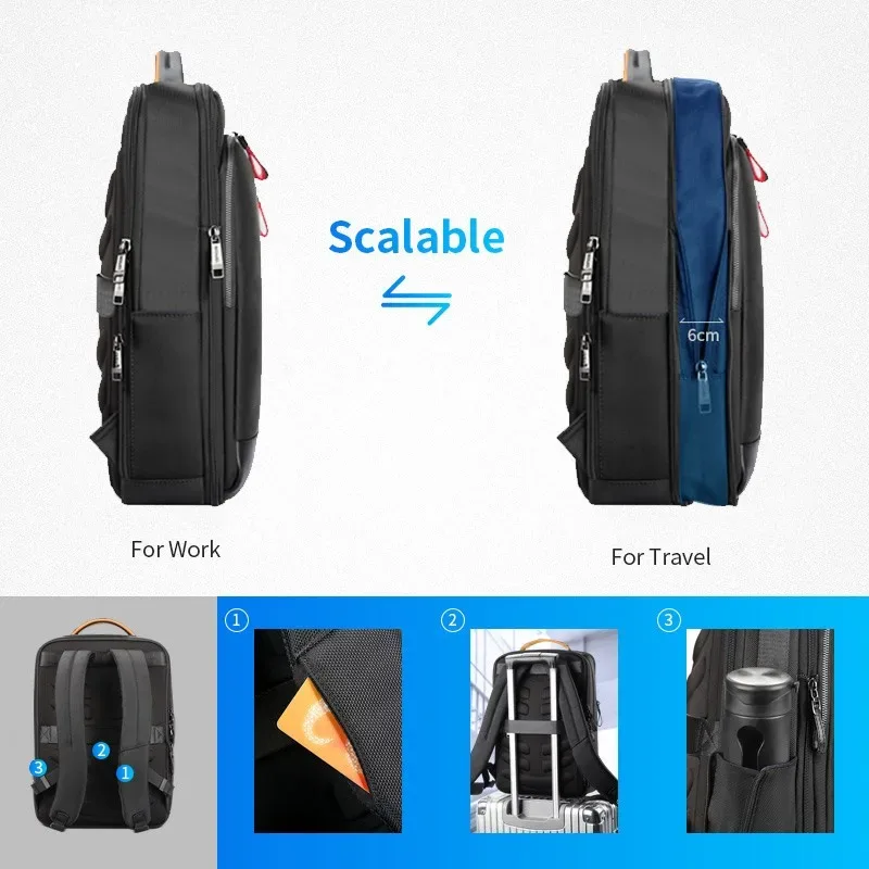 sac dos nylon noir extensible usb antivol business multi poches ordinateur portable travail capacité grande