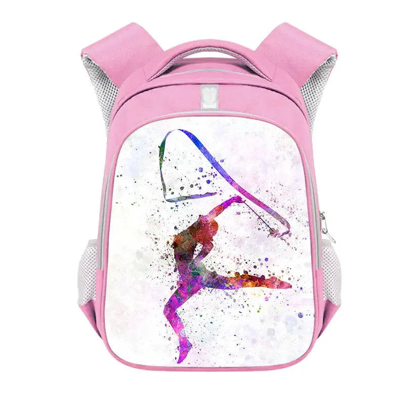 sac à dos imprimé de gymnastique rythmique pour filles, sac d'école de 13 à 16 pouces, sac de rangement de voyage de grande capacité, sac à dos d'athlète de danse
