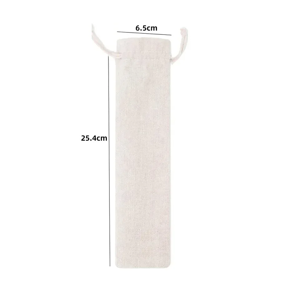sac de rangement pour couverts en acier inoxydable, sac cadeau en coton et lin avec paille, sac velboa, logo personnalisable disponible