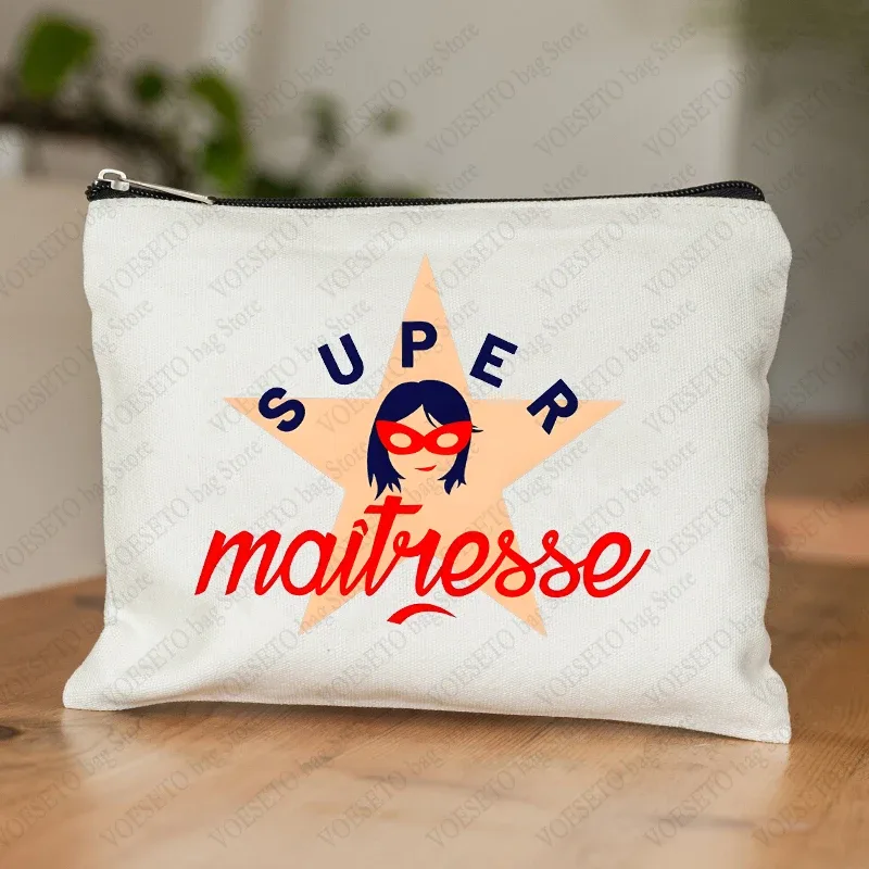 trousse de maquillage pour femmes avec appréciation des enseignants français, trousse à cosmétiques au design artistique, trousse à crayons pour femmes