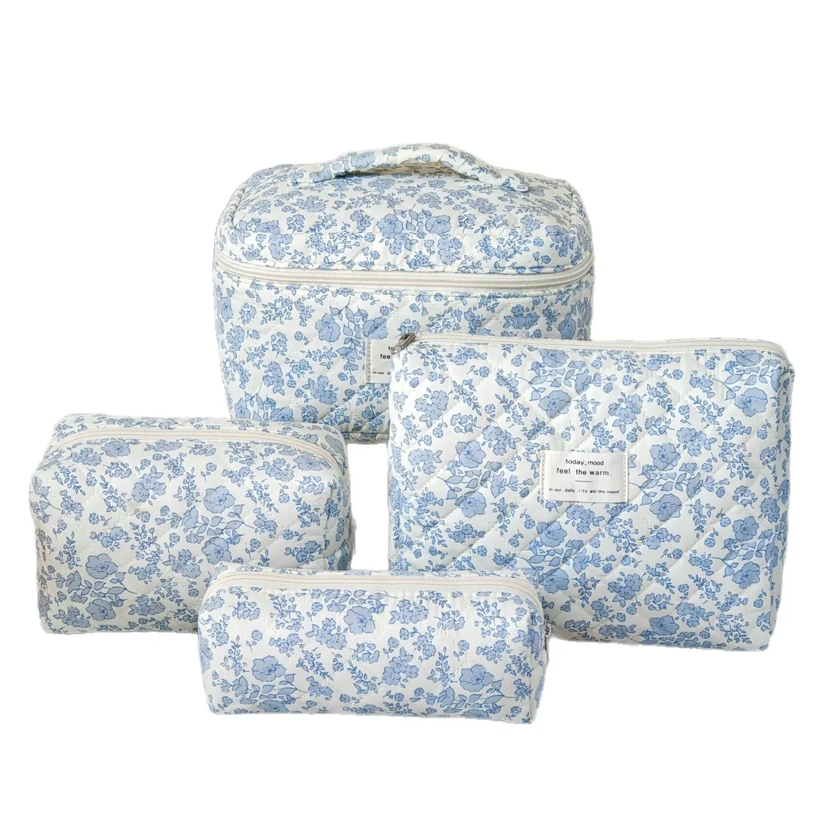 trousse de maquillage à imprimé floral de grande capacité, sac de rangement de cosmétiques de voyage portable, sac de style urbain simple avec doublure en polyester pour femmes
