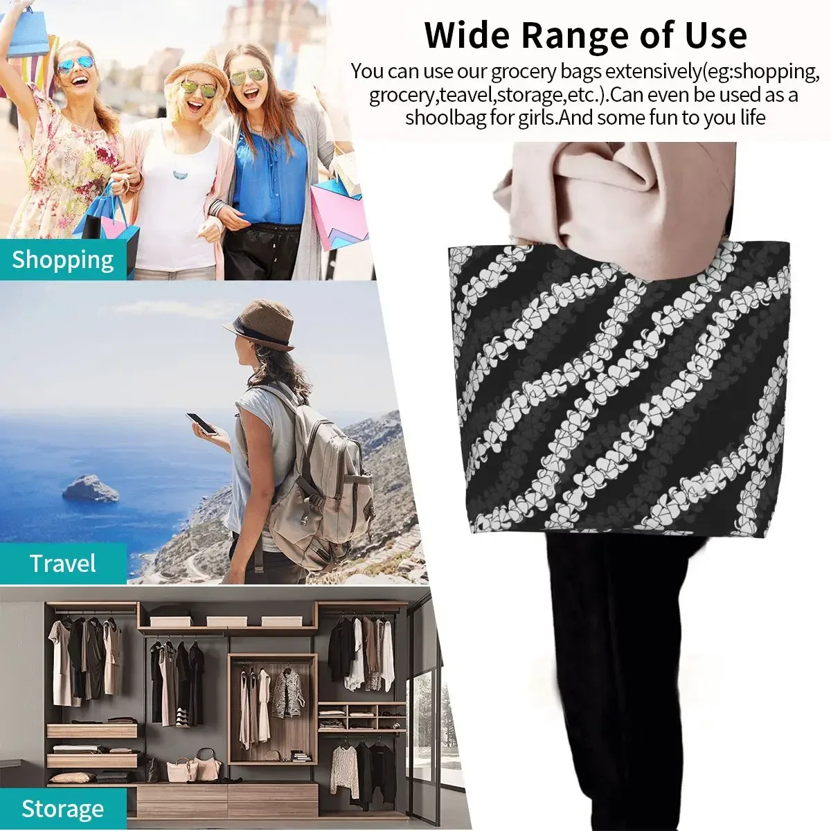 puakenikeni simple leis sur turquoise shopping sac fourre-tout toile grande capacité sacs à bandoulière shopper épicerie sac à main pour les femmes